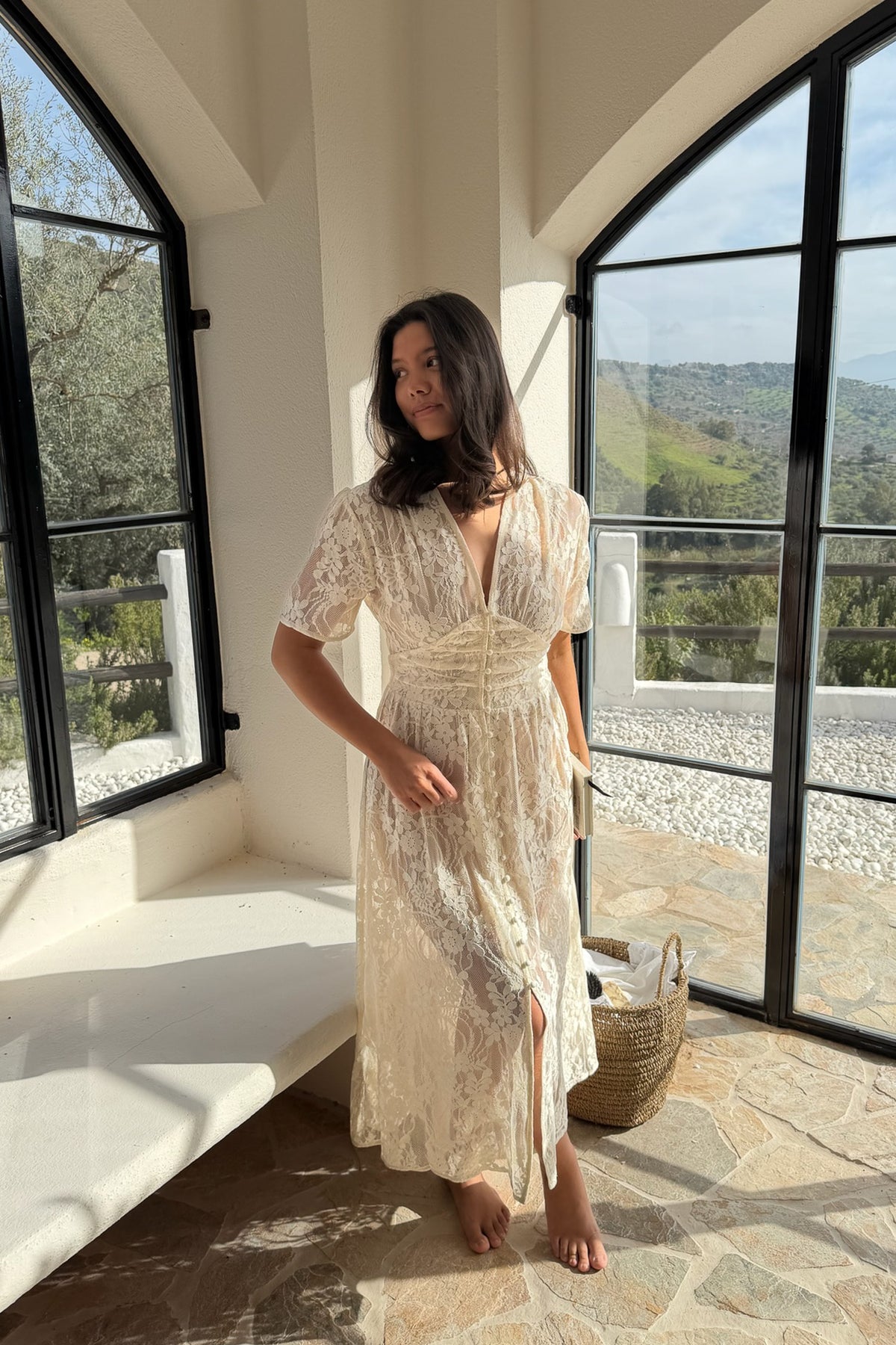 Adeliaic long dress offwhite lace