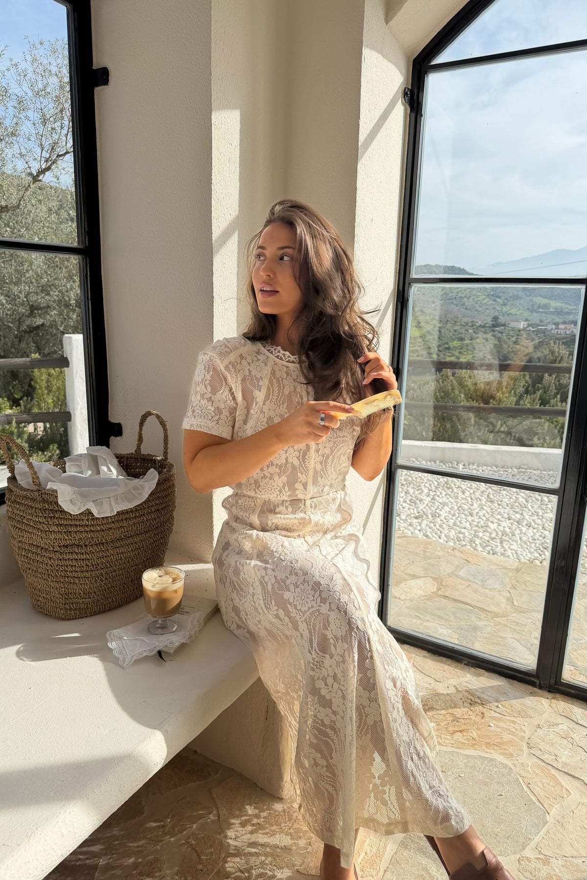 Elliaic long dress offwhite lace