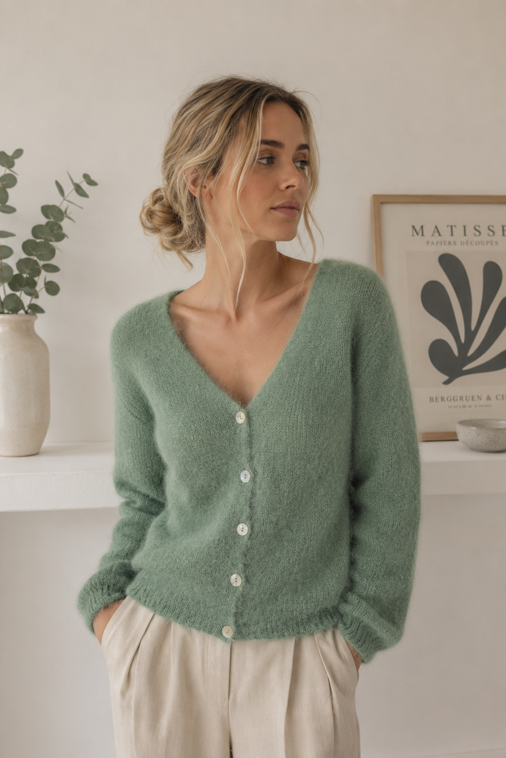 Cornelia LS lysegrønn cardigan