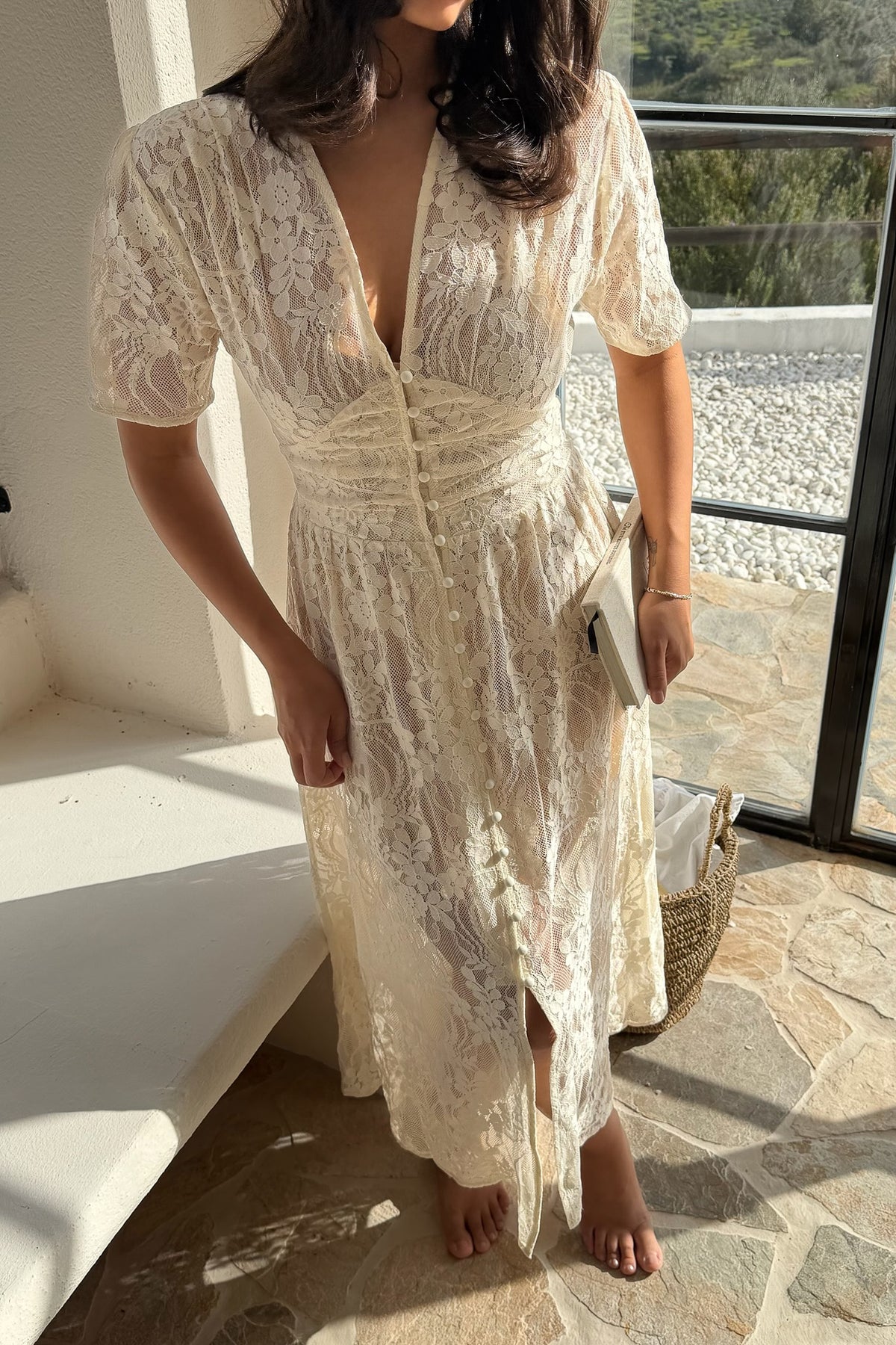 Adeliaic long dress offwhite lace