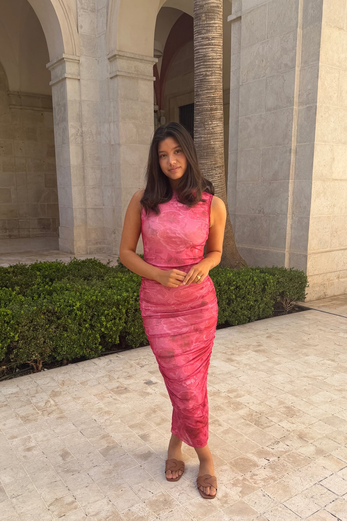 Miraic mesh dress soft rose print