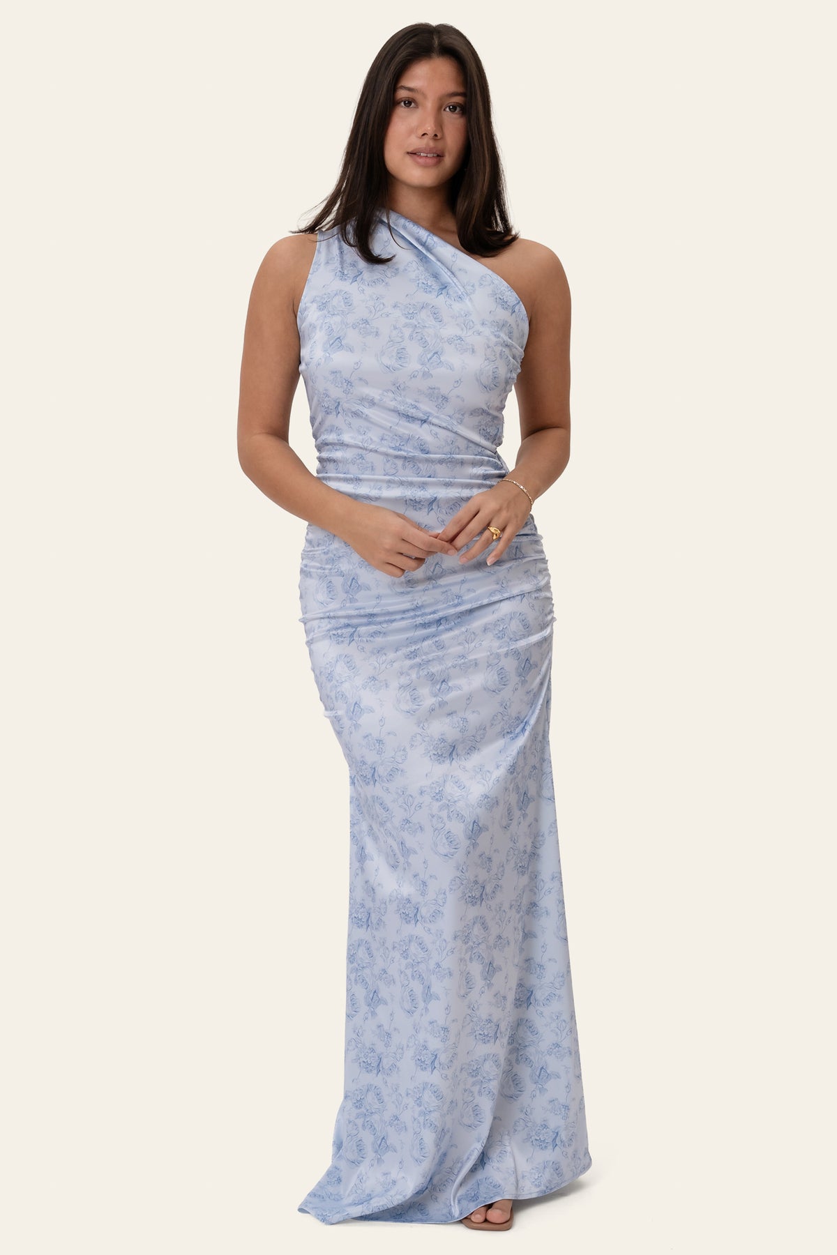 Andreaic satin dress soft blue blossom