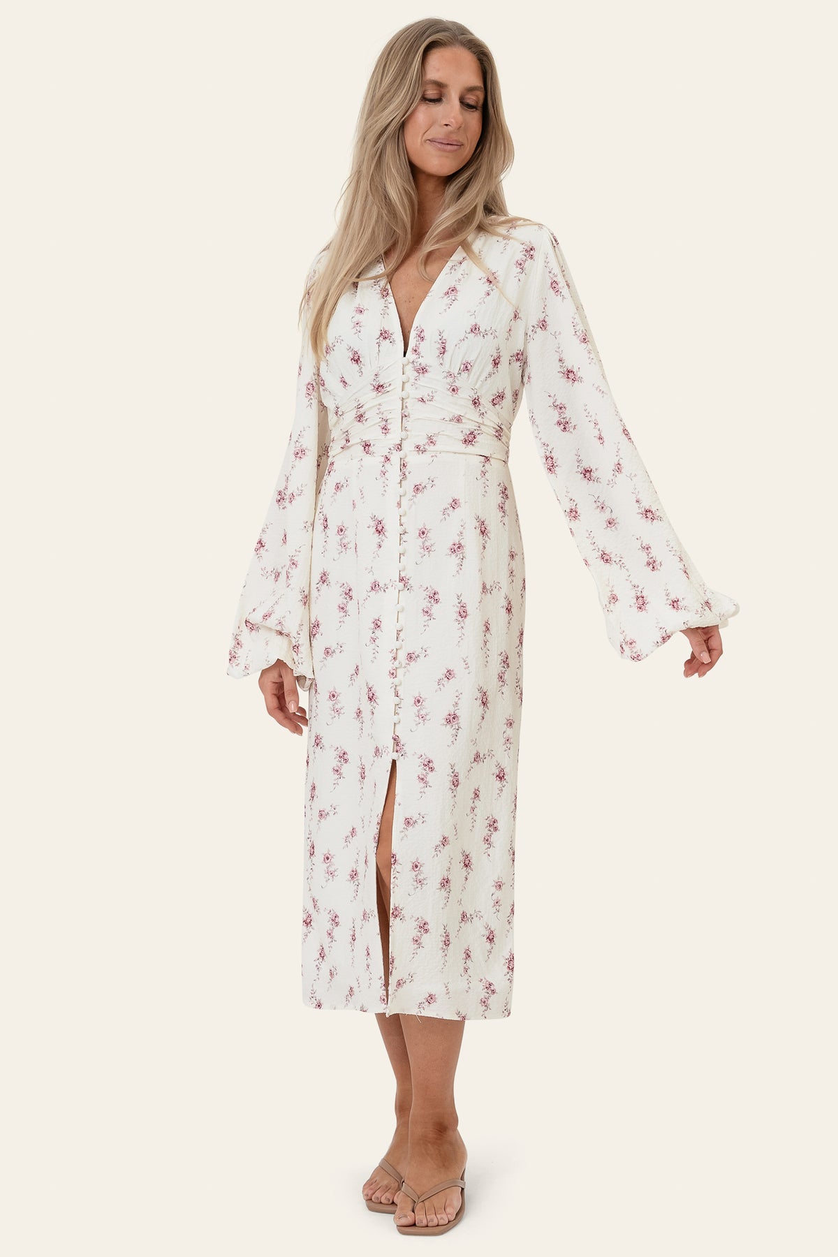 Adaic long dress offwhite vintage rose