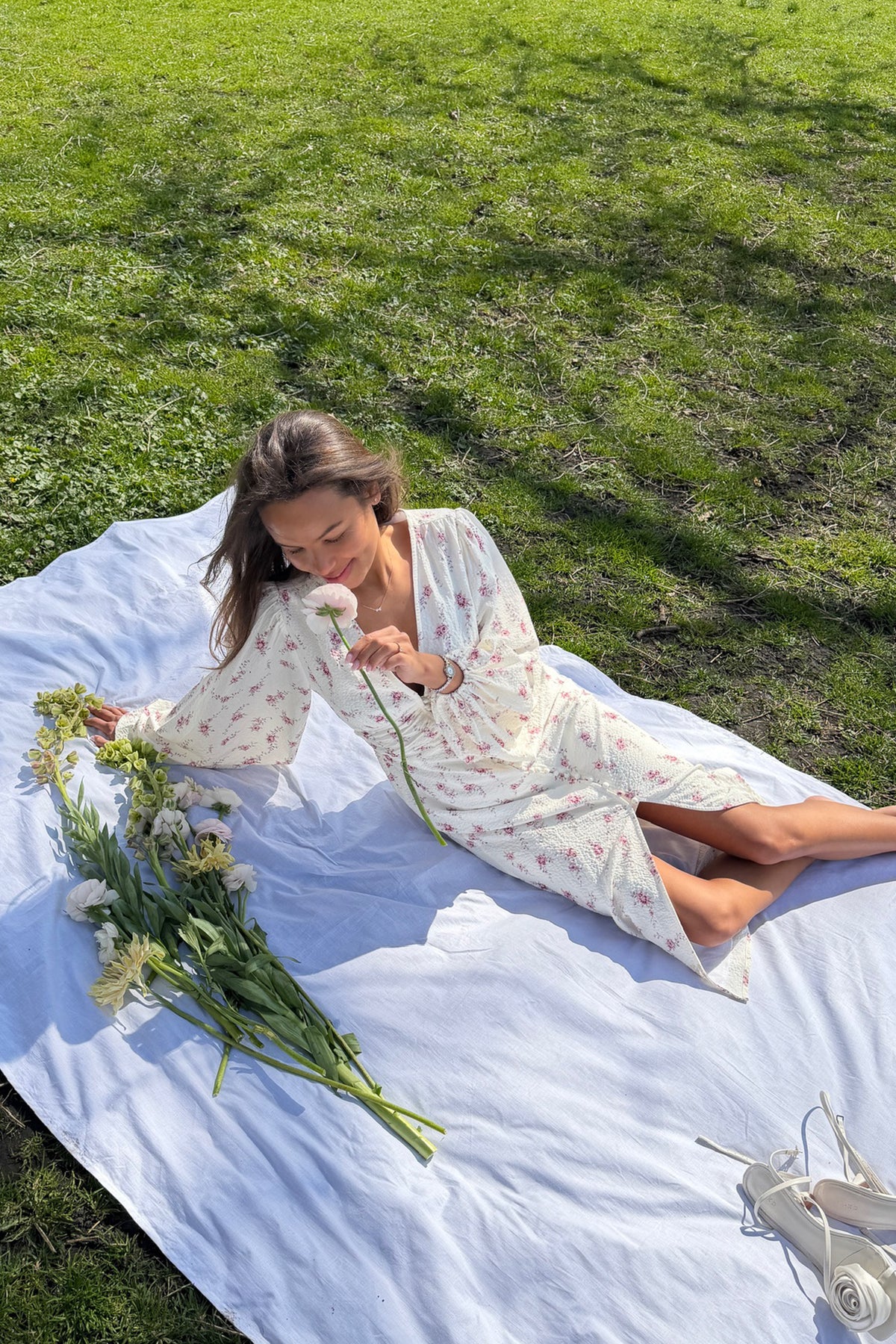 Adaic long dress offwhite vintage rose