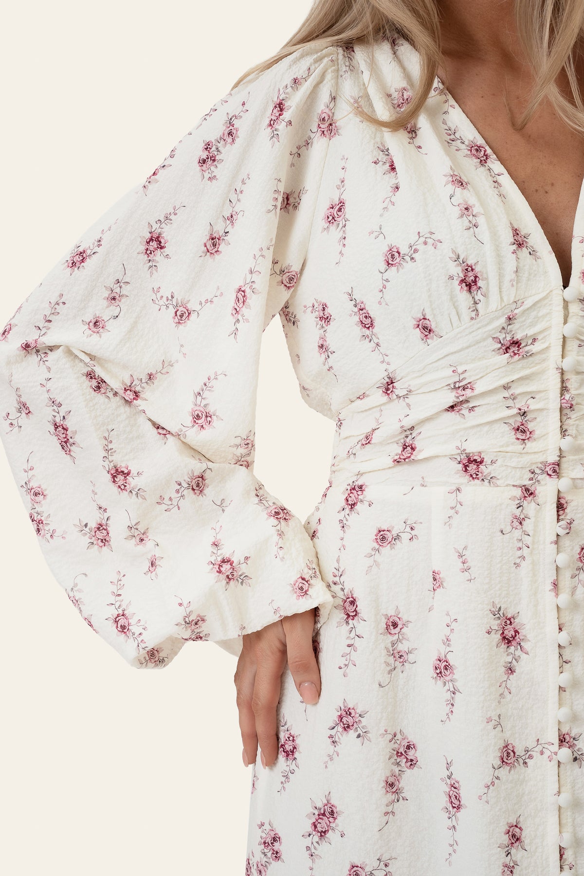 Adaic long dress offwhite vintage rose