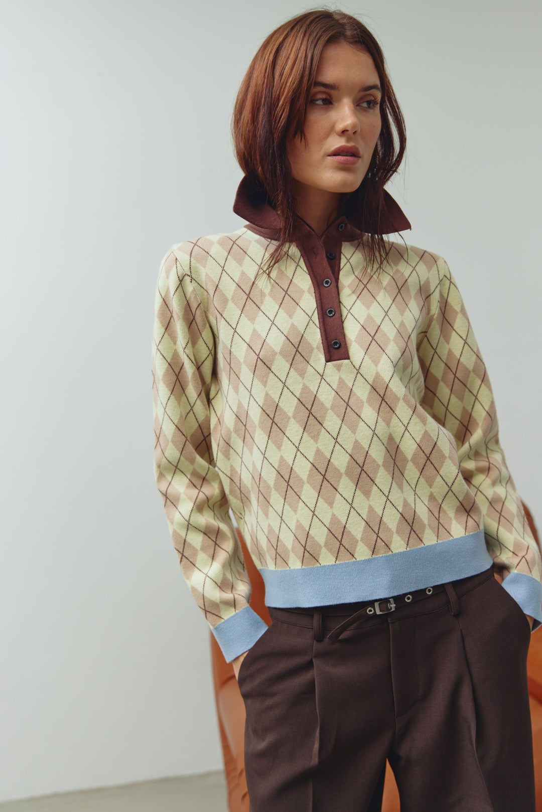 Noella N-Makayla Knit Diya Yellow Check genser
