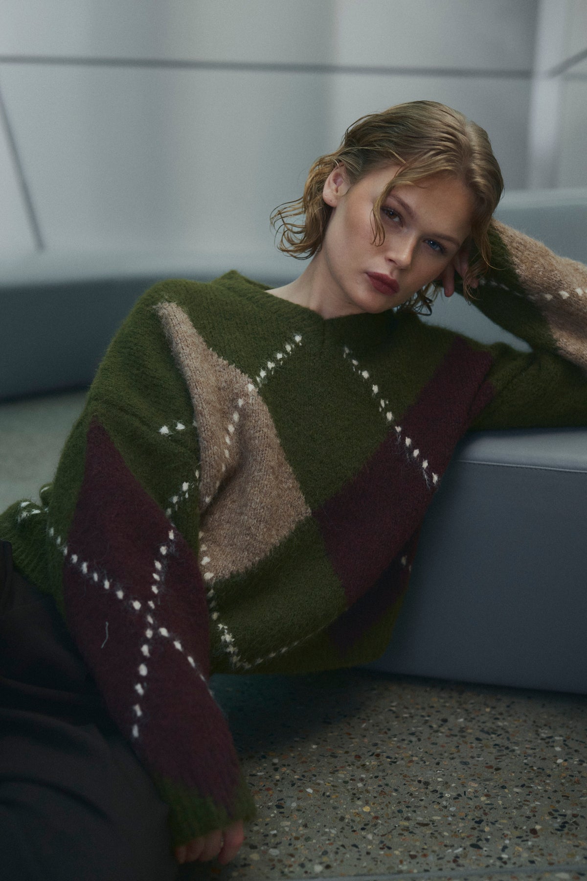 Lai knit avocado green mix genser