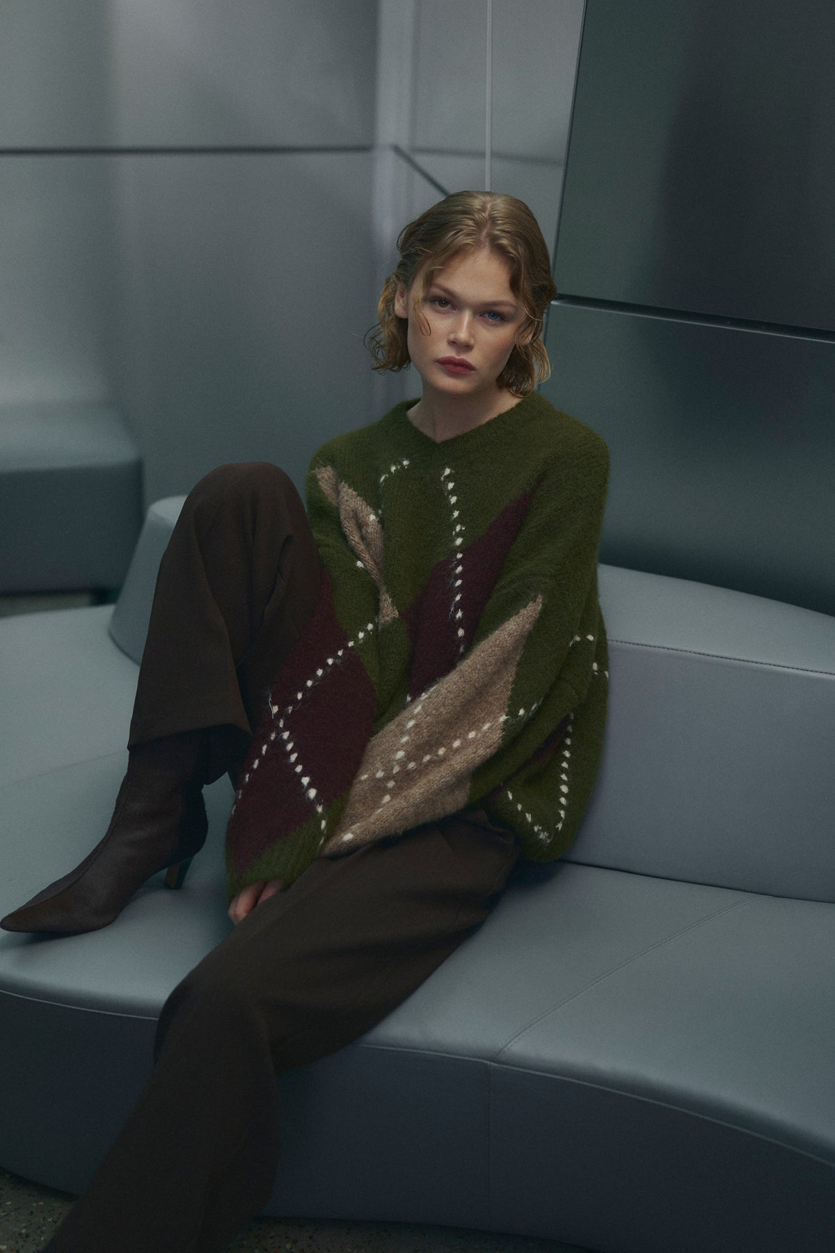 Lai knit avocado green mix genser