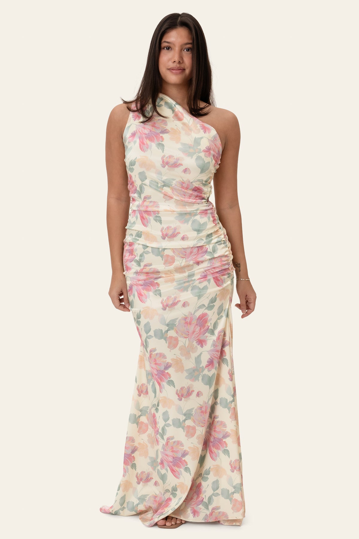 Andreaic satin dress pastel garden