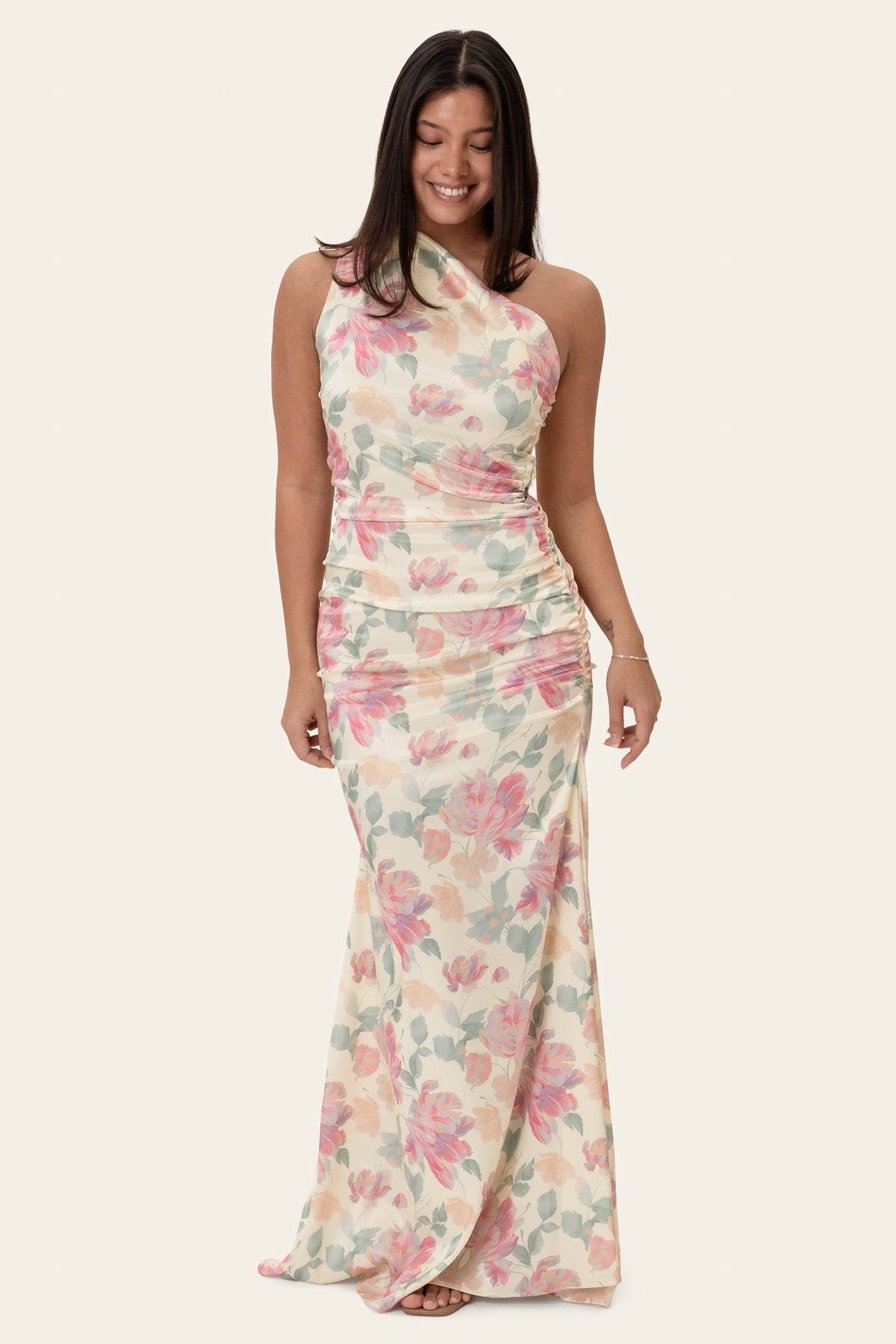Andreaic satin dress pastel garden