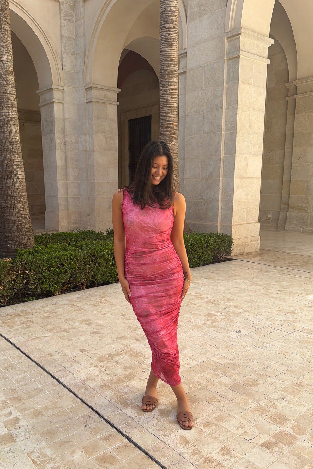 Miraic mesh dress soft rose print