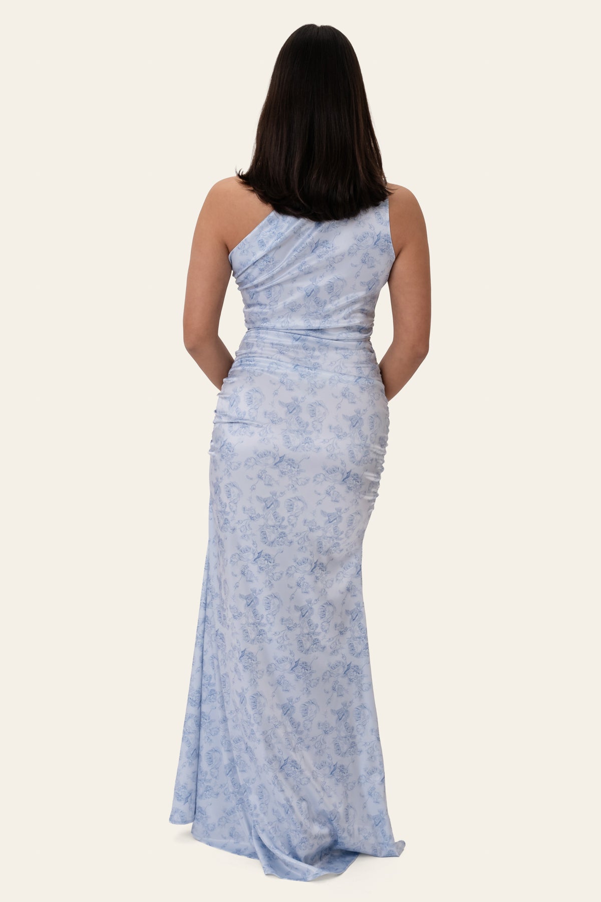 Andreaic satin dress soft blue blossom
