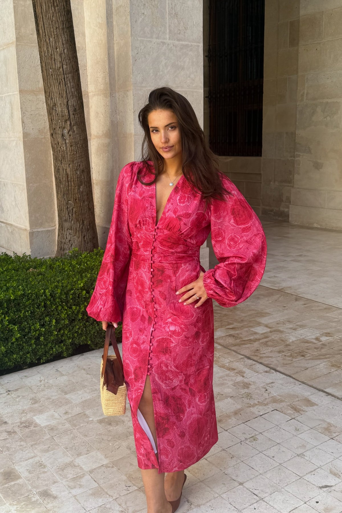 Adaic long dress soft rose print